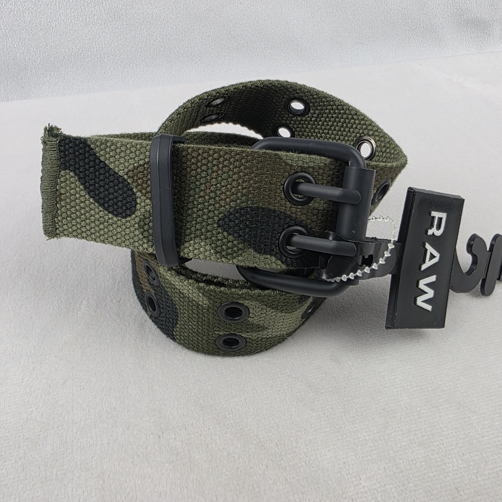NWT RAW Camouflage Double Hole Canvas Belt With Flat‎ Black Hardwear Sz 32